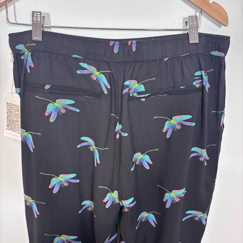 Obey Wavelength Pant Dragonfly NWT Large Elastic Waist Pockets Sustainable Tie - Picture 10 of 16